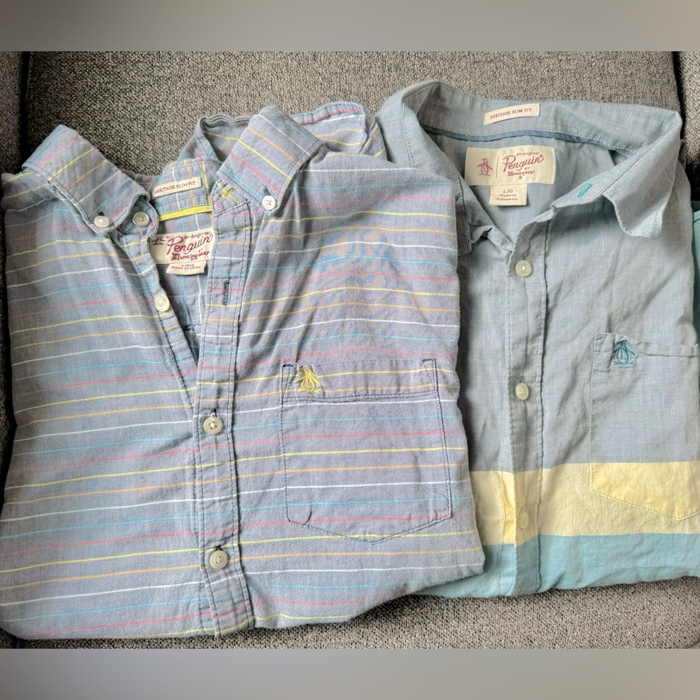 Two (2) Penguin Heritage Slim Fit Men Shirt Size L